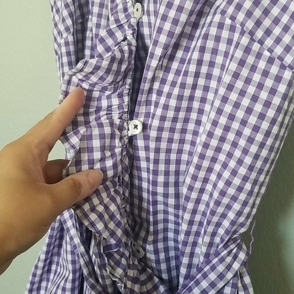 Milly of New York Preppy Retro purple white plaid sleeveless ruffle wrap top 6 - Picture 4 of 7